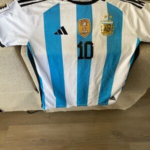 Adidas Blue and White Striped Jersey